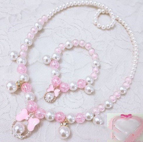 Children's Necklace Jewelry Pearl Bracelet Set Party Time