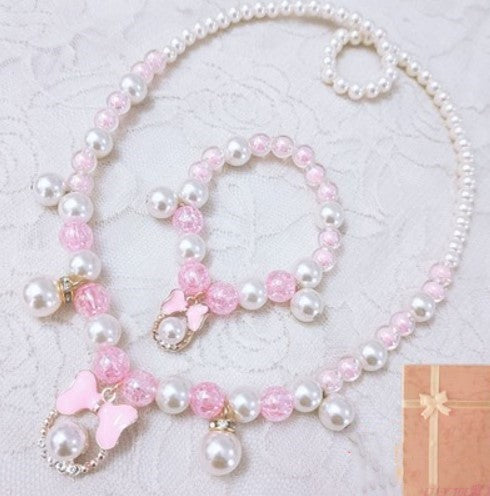 Children's Necklace Jewelry Pearl Bracelet Set Party Time