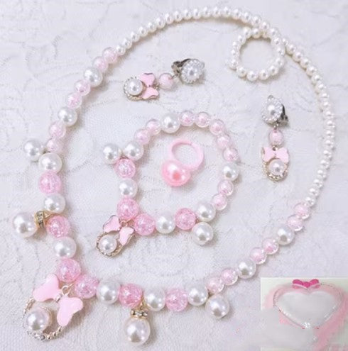 Children's Necklace Jewelry Pearl Bracelet Set Party Time