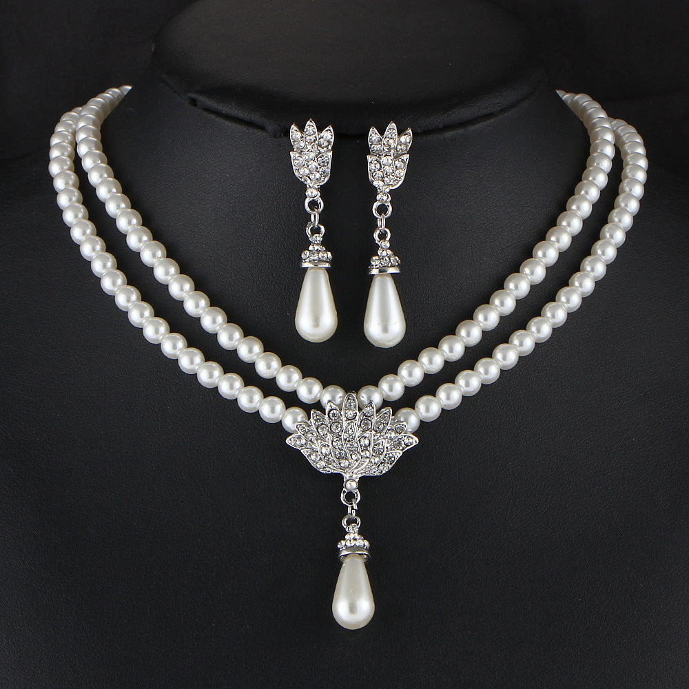 Jewelry Bridal Pearl Crystal Diamond Necklace Set