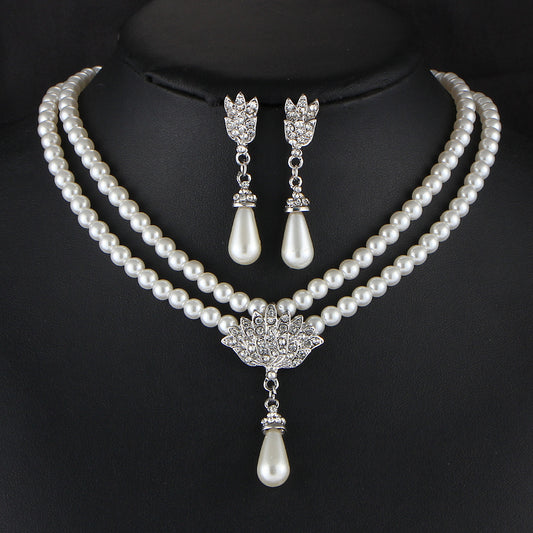 Jewelry Bridal Pearl Crystal Diamond Necklace Set