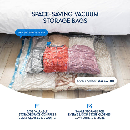 Vacuum storage bags used for under-bed storage with airtight double-zip seal