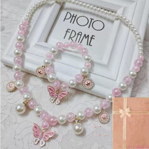Children's Necklace Jewelry Pearl Bracelet Set Party Time