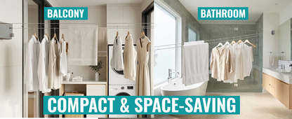 Retractable double clothesline used for drying laundry on a balcony and in a bathroom